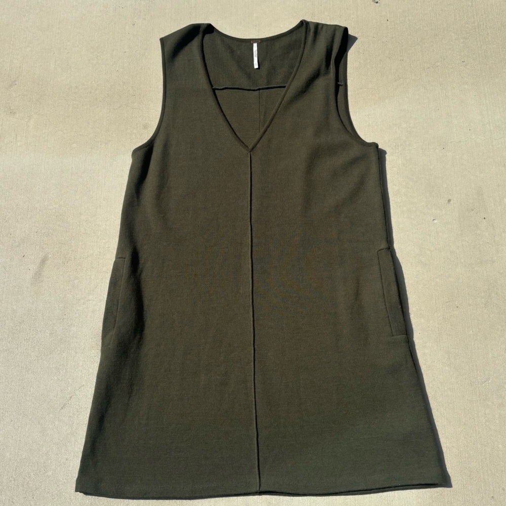 Free People Forest Green V-Neck Dress Size M